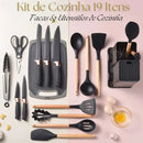 Kitchen Set Lux - Conjunto de Utensílios de Cozinha 19 Peças - Antiaderente com Cabos de Madeira